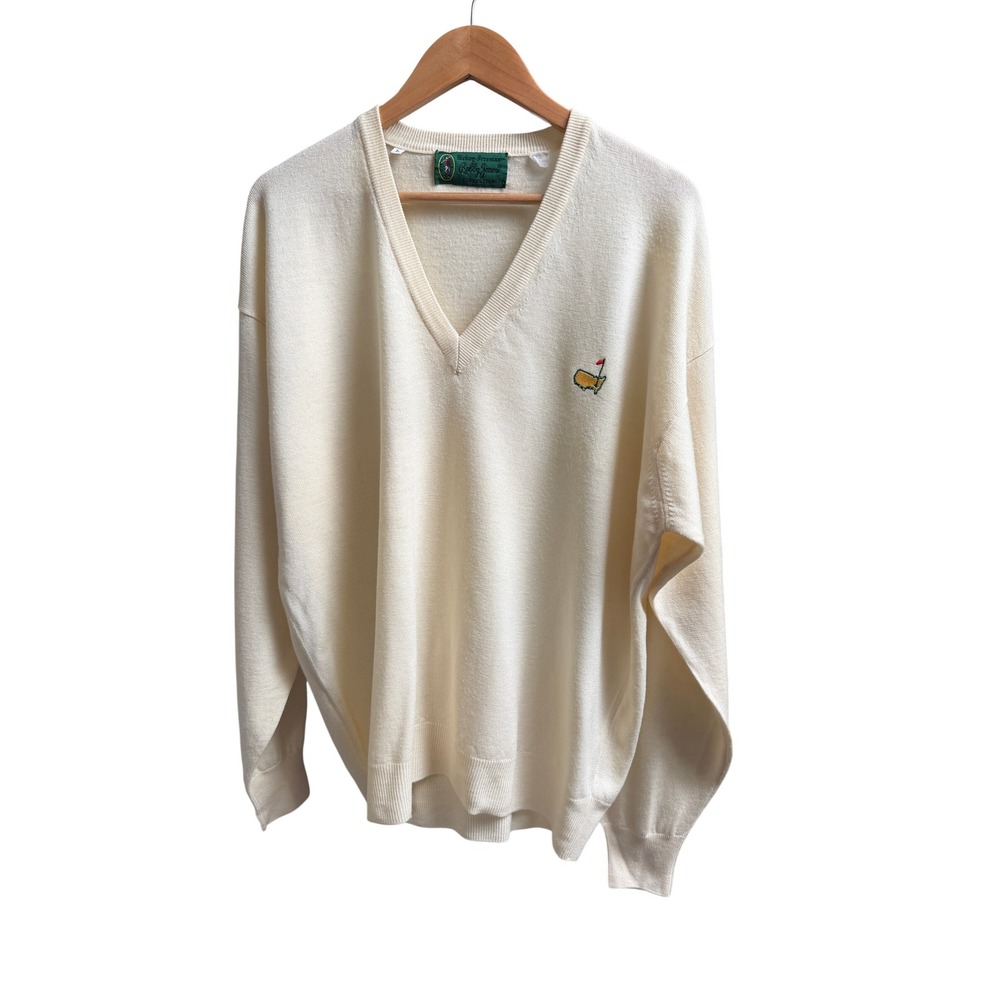Bobby Jones Hickey Freeman Masters V-Neck Sweater Cream Knit Large Golfcore Logo